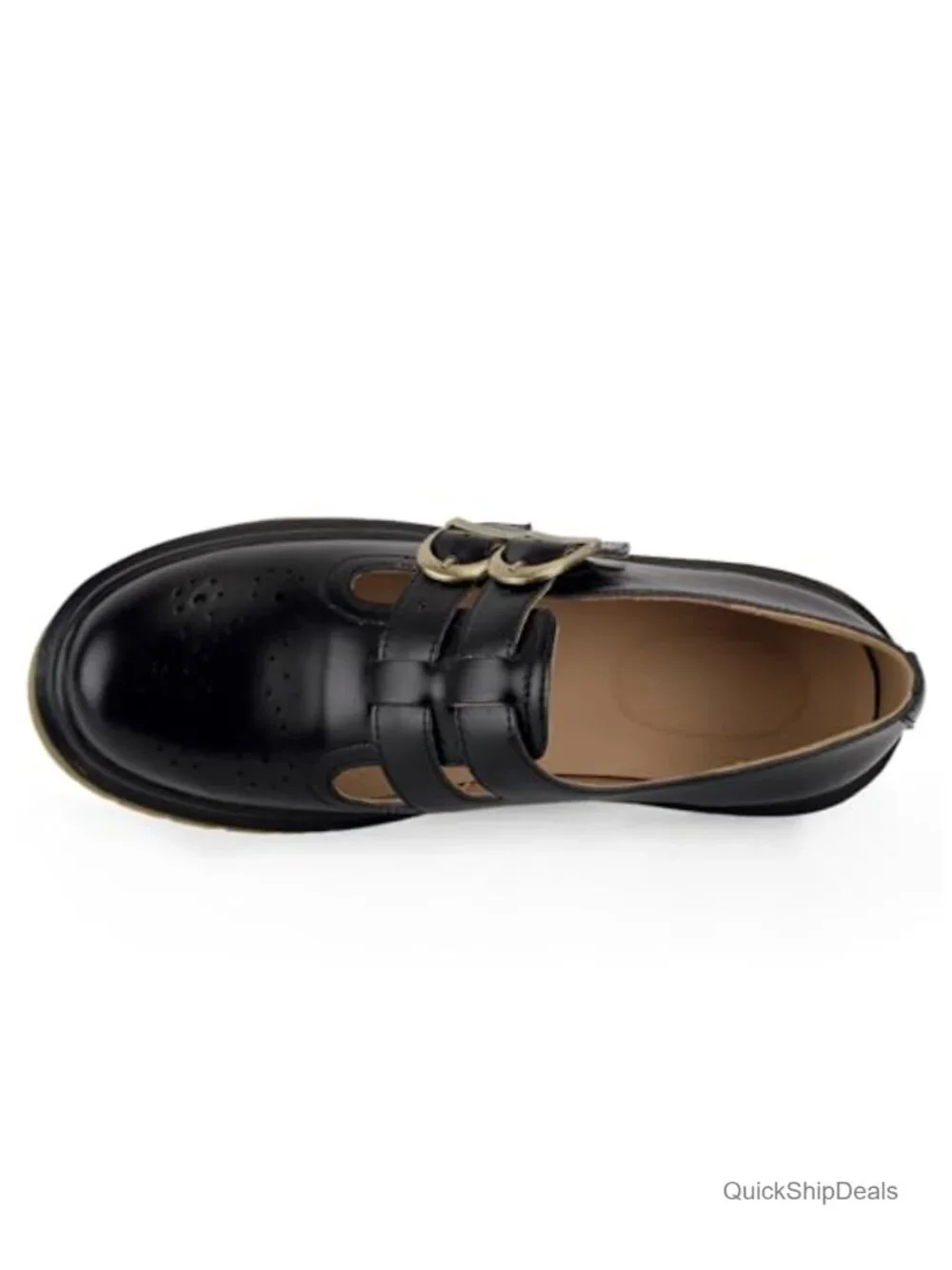 Chunky Mary Jane Platform Shoes Double Buckle Faux Leather Women's Flats